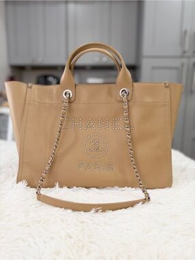 CHANEL Deauville Tote Medium Beige Caviar